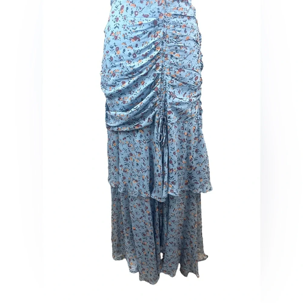 Cleobella Cecilia Blue Floral Chiffon Tiered Slit Midi Dress Lapis Block‎ Print - Picture 11 of 16